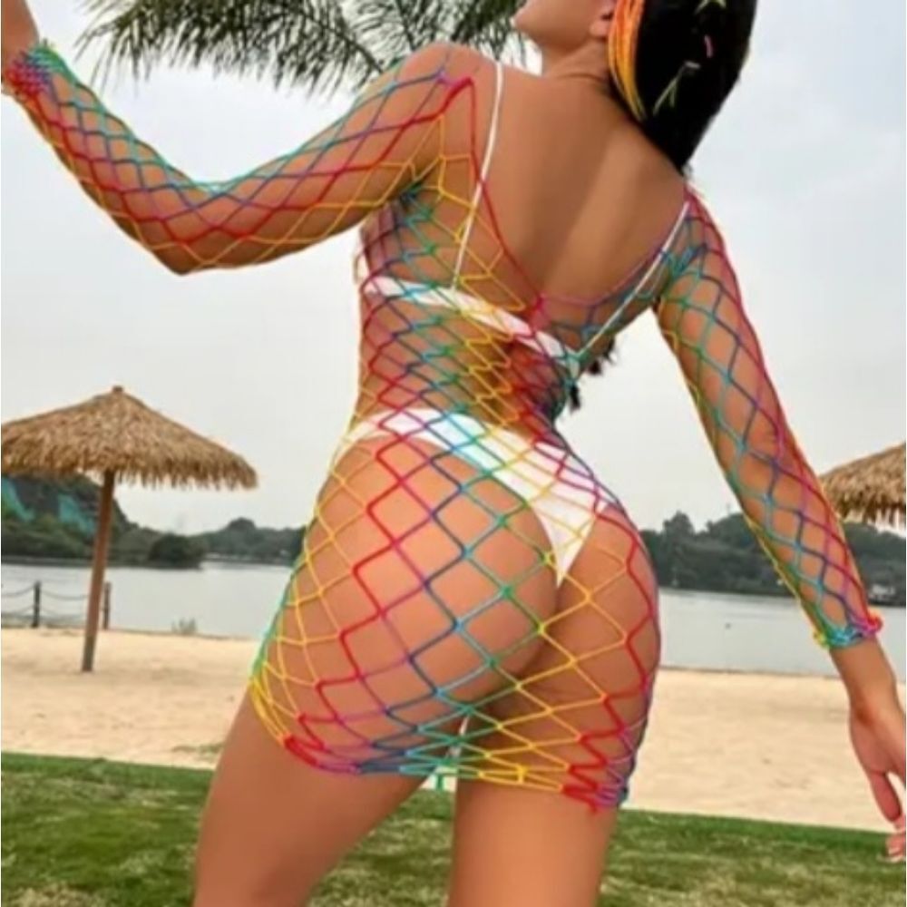 Colorful Fishnet Cover-Up Dress